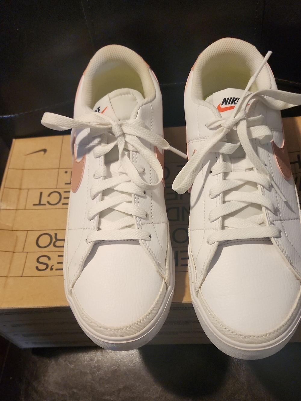 Nike Women's White Sneakers with Light Pink Swoosh